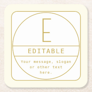 Editable Retro-modern Design Template Gold & White Square Paper Coaster
