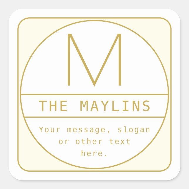 Editable Retro-modern Design Template Gold & White Square Sticker (Front)