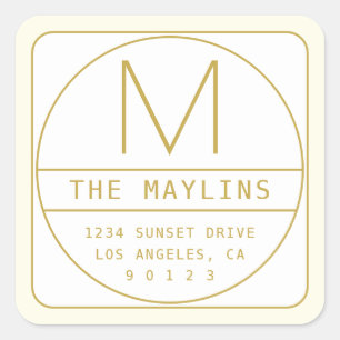 Editable Retro-modern Design Template Gold & White Square Sticker