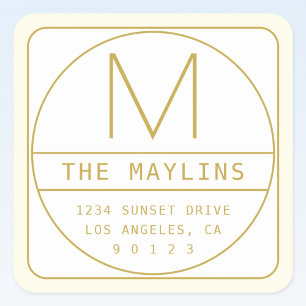 Editable Retro-modern Design Template Gold & White Square Sticker