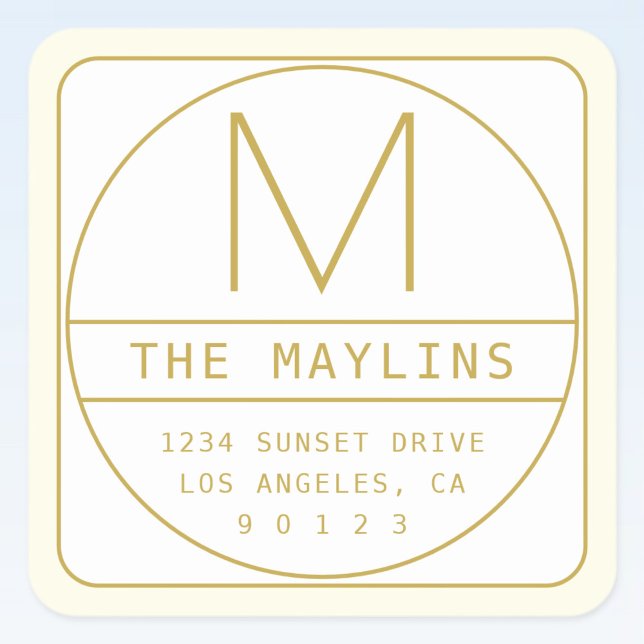 Editable Retro-modern Design Template Gold & White Square Sticker (Creator Uploaded)