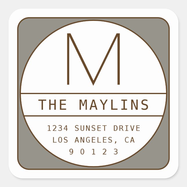 Editable Retro-modern Design Template | Grey Brown Square Sticker (Front)