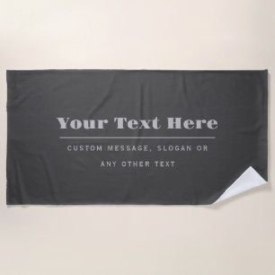 Editable Retro-Modern Text Template Dark Grey Beach Towel
