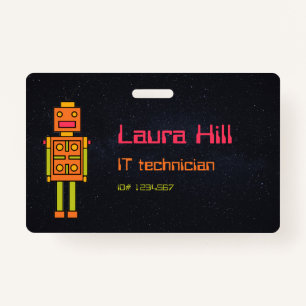 Editable Retro Robot Company Badge ID Badge