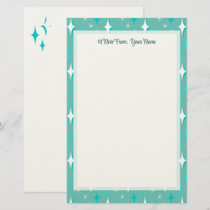 Editable Retro Stars on Teal 5.5" x 8.5" Stationery