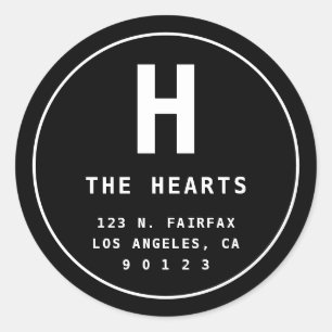 Editable Return Address with Monogram Black Classic Round Sticker