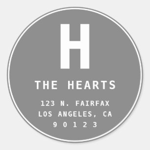 Editable Return Address with Monogram   Grey Classic Round Sticker