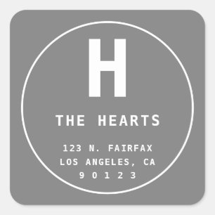 Editable Return Address with Monogram Grey Square Sticker