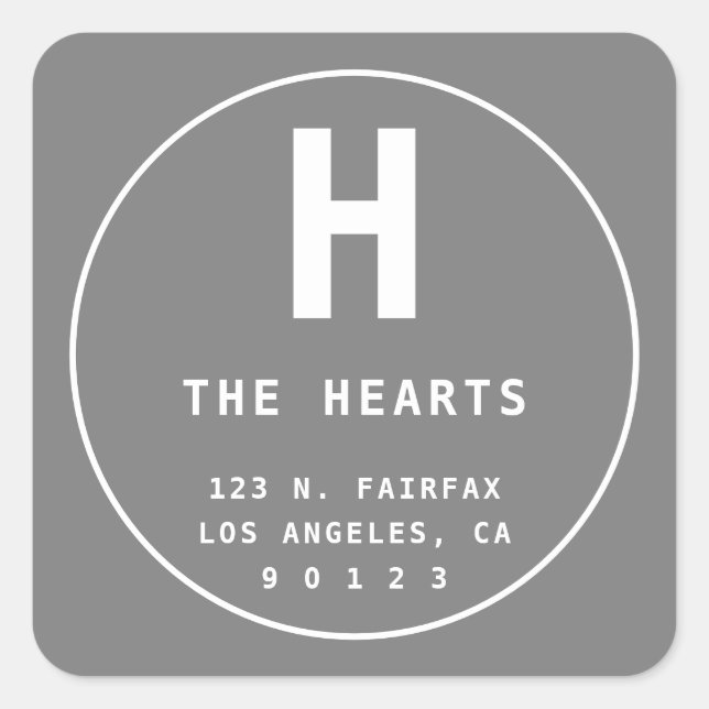 Editable Return Address with Monogram | Grey Square Sticker (Front)