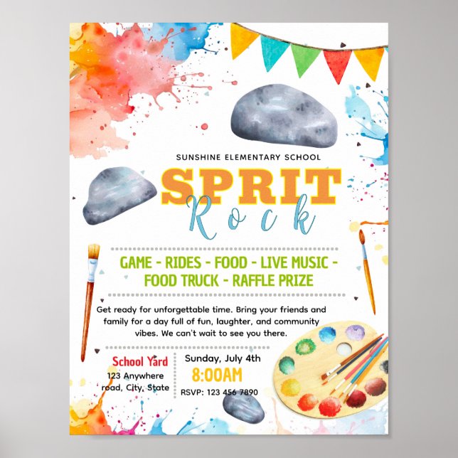 Editable rocks painting fundraiser flyer poster (Front)
