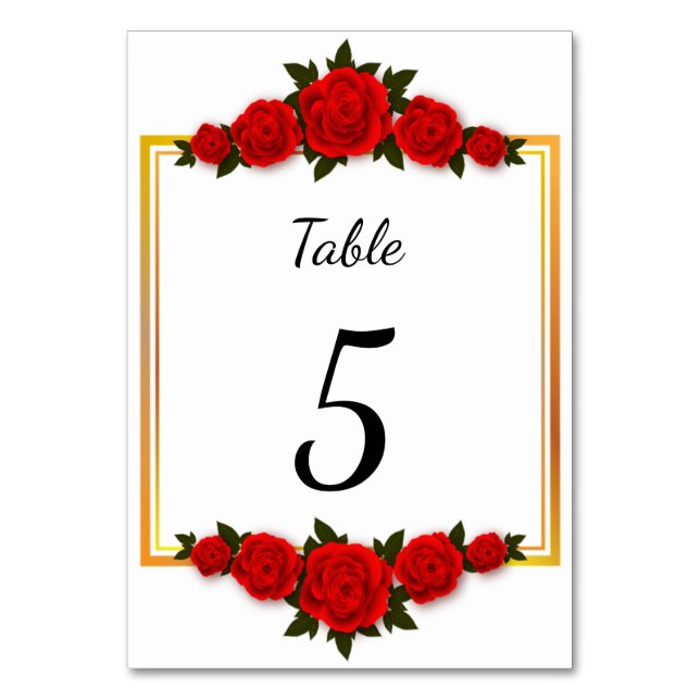 Editable Romantic Gold Frame With Roses Table Number (Front)