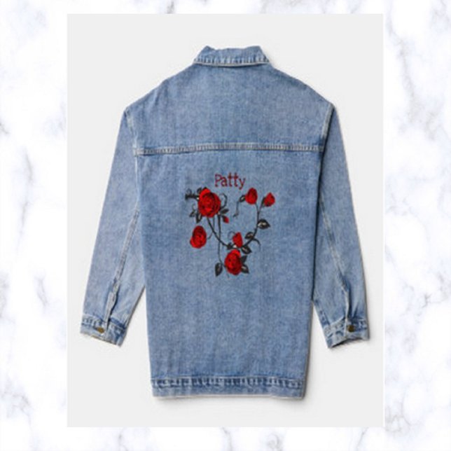 Editable Romantic Red Roses Denim Jacket (Creator Uploaded)