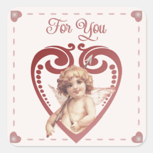 Editable Romantic Vintage Cupid Valentine’s Heart Square Sticker