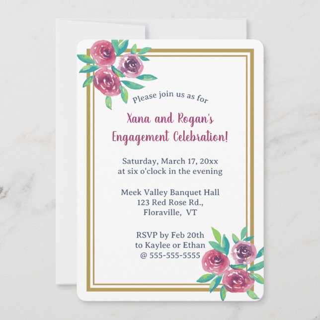 Editable Romantic Watercolour Roses Invitation (Front)