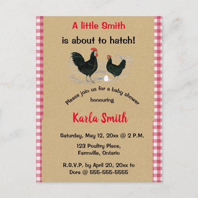 Editable Rooster and Hen Baby Shower Invitation (Front)