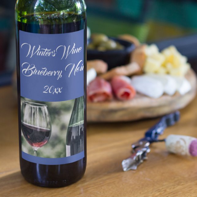 Editable Royal Blue Wine Bottles | Photo | Wine Label (Creator Uploaded)