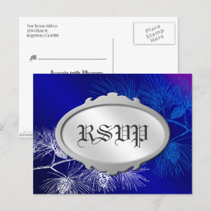 Editable RSVP Holiday Blue White Pine Postcard