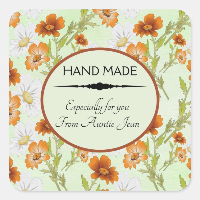 Editable Rust Floral Square Labels (Front)