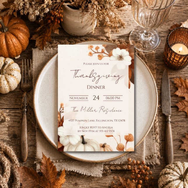 Editable Rustic Autumn Thanksgiving Dinner Invitat Invitation (Creator Uploaded)