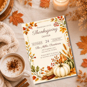Editable Rustic Autumn Thanksgiving Dinner Invitat Invitation