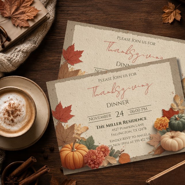 Editable Rustic Autumn Thanksgiving Dinner Invitat Invitation (Creator Uploaded)