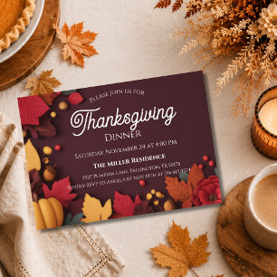 Editable Rustic Autumn Thanksgiving Dinner Invitat Invitation
