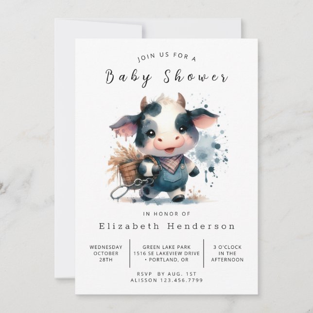  Editable Rustic Fun Cow Baby Shower Invitation (Front)