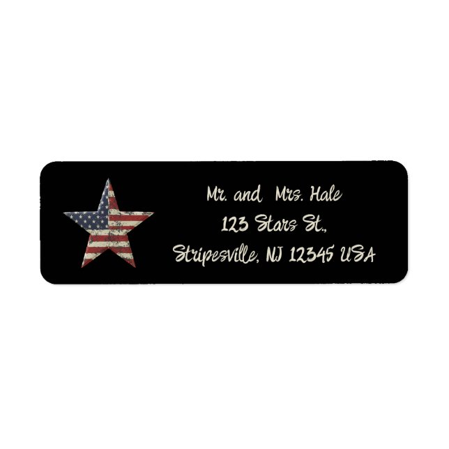 Editable Rustic Patriotic Flag Star Return Address Label (Front)