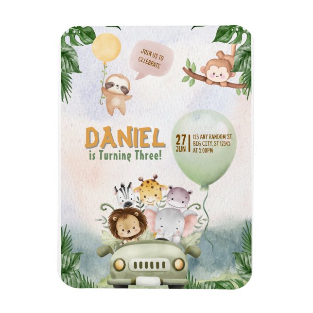 Editable Safari Birthday Invitation Magnet (Vertical)