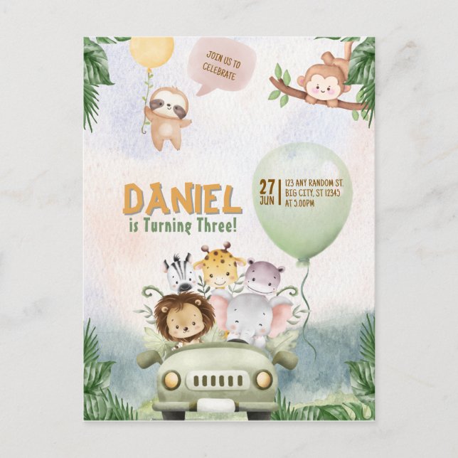 Editable Safari Birthday Invitation Postcard (Front)