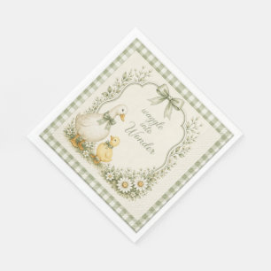 Editable Sage Green Floral vintage duck theme  Napkin