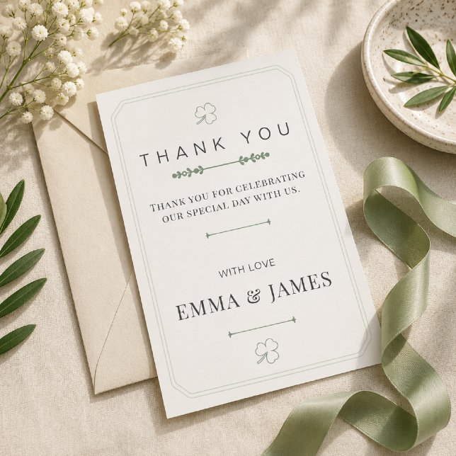 Editable Sage Green Minimal Thank You Card (Elegant sage green thank you card for your modern garden wedding celebration.)