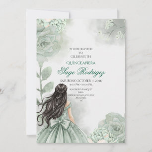 Editable Sage Green  Quinceañera invitation
