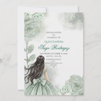 Editable Sage Green Quinceañera invitation