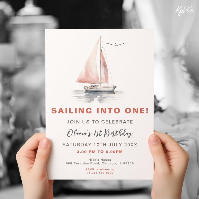 Editable Sailboat Birthday Invitation - Pink (Creator Uploaded)