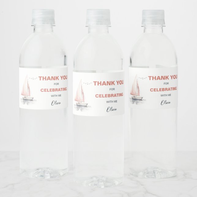 Editable Sailboat Birthday Water Bottle Label (Bottles)