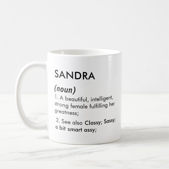 Editable Sandra name definition, custom name Coffee Mug (Left)