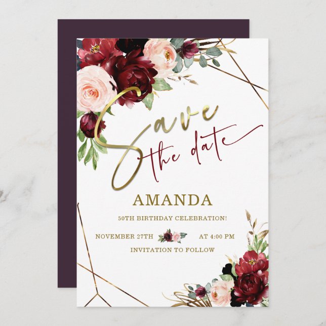 Editable Save the Date 50th Birthday Invitation (Front/Back)