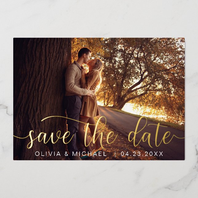 Editable Save the Date Gold Handwritten Photo (Front)