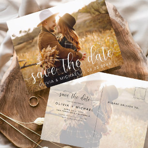 Editable Save the Date White Handwritten Photo Postcard