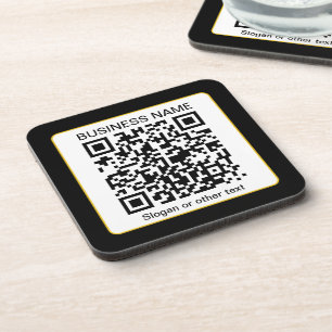 Editable Scannable QR code + Your Business Name Coaster