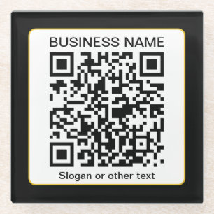 Editable Scannable QR code + Your Business Name Glass Coaster