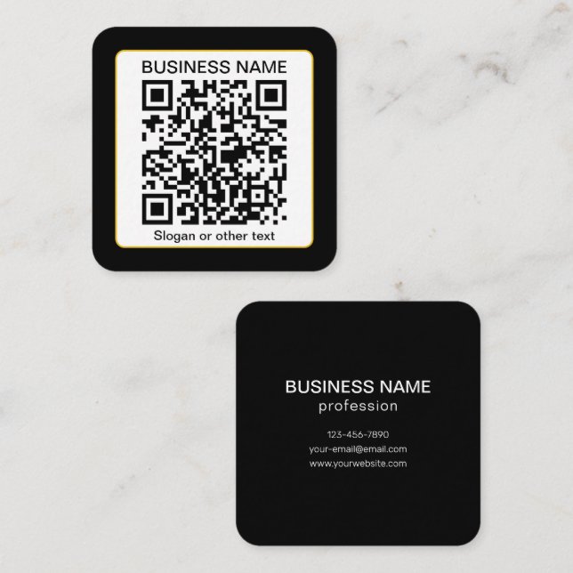 Editable Scannable QR code + Your Business Name Square Business Card (Front/Back)