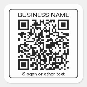 Editable Scannable QR code + Your Business Name Square Sticker