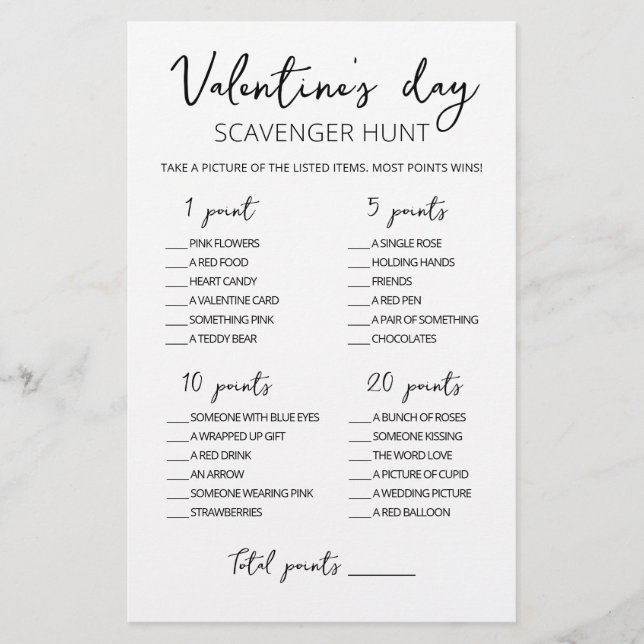 Editable Scavenger Hunt Valentine's Day game (Front)