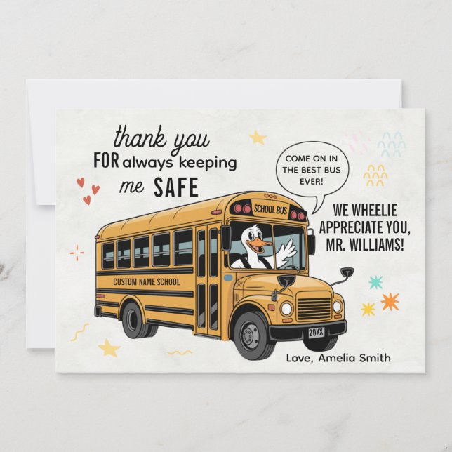 Editable School Bus Driver Appreciation Thank You Card (Front)
