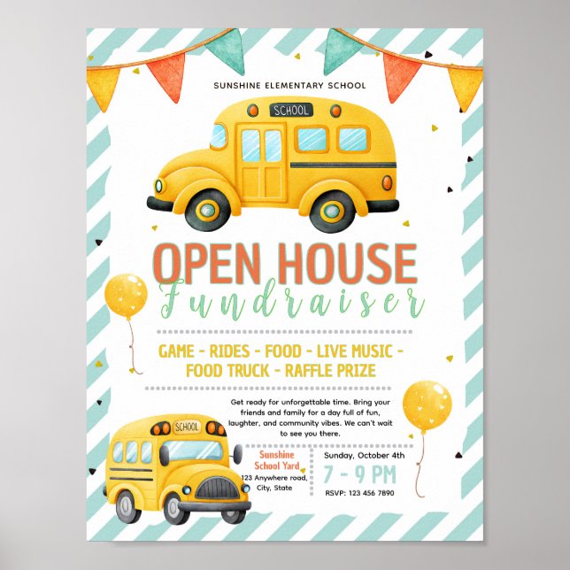 Editable school bus Fundraiser Flyer Poster (Front)