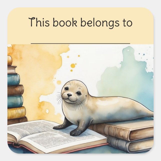 Editable Seal and Books Bookplate Sticker (Front)
