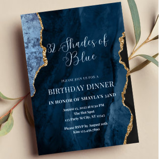 Editable Shades of Blue Invitation, Blue and Gold Invitation