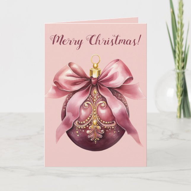 Editable Shades of Pink Christmas Ornament Card (Front)